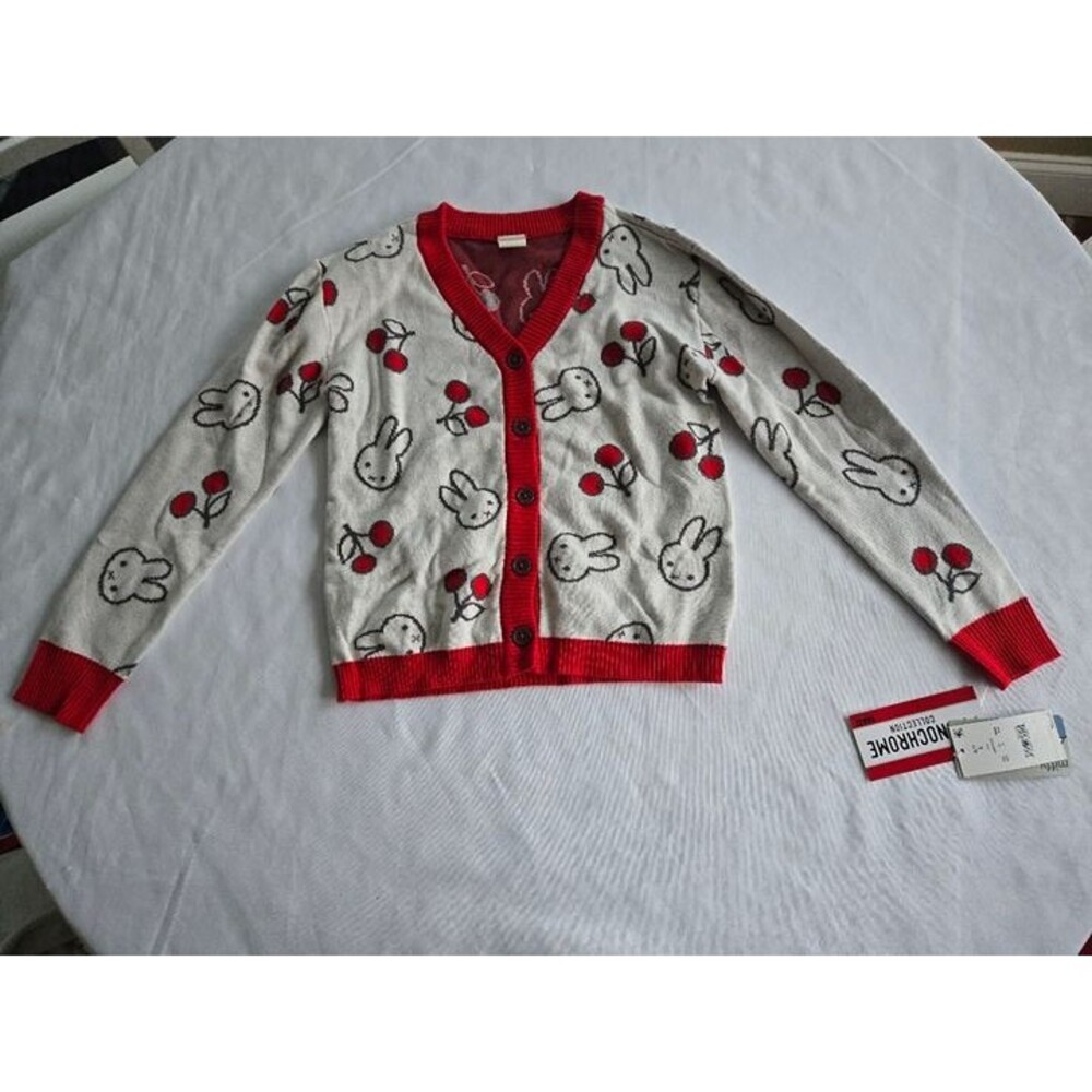 Miffy Bunny Cherry Print Cardigan Sweater Girls Small 6/7 New